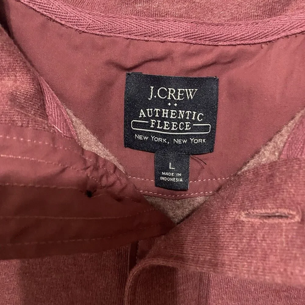 J.Crew Authentic‎ Fleece Mens Sz L Burgundy 1/4 Button Long Sleeve Athleisure